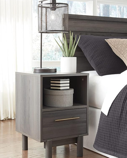 Signature Design by Ashley Brymont Mid-Century Modern 1 Drawer Nightstand with Open Cubby, Gray - LeafyLoom