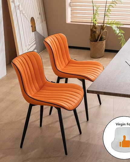 YOUNUOKE Orange Dining Chairs Set of 2 Upholstered Mid Century Modern Kitchen Chair Armless Faux Leather Accent Guest Side Chair with Back and Metal Legs for Living Reception Waiting Room Bedroom - LeafyLoom