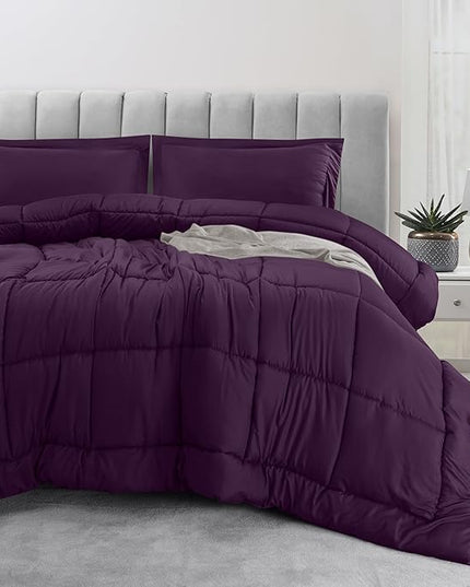 Utopia Bedding Queen Size Comforter Set with 2 Pillow Shams, Bedding Comforter Sets, Down Alternative Plum/Purple Comforter, Soft and Comfortable, Machine Washable (Pack of 4) - LeafyLoom