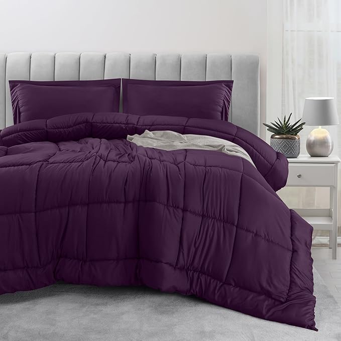 Utopia Bedding Queen Size Comforter Set with 2 Pillow Shams, Bedding Comforter Sets, Down Alternative Plum/Purple Comforter, Soft and Comfortable, Machine Washable (Pack of 4) - LeafyLoom