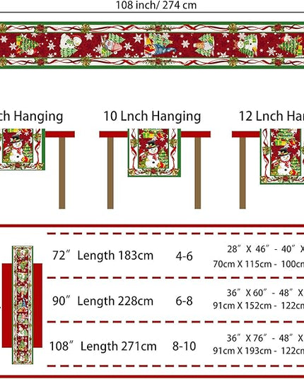 Christmas Table Runner 108 Inches Long Snowflake Buffalo Plaid Table Runner Christmas Theme Holiday Xmax Snowman Gnome Christmas Table Runner for Kitchen Dining Table Home Party Decorations Unibyby