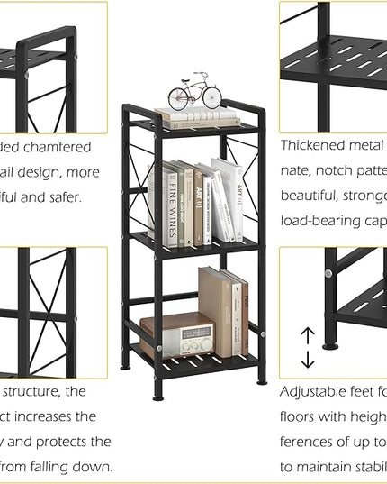 JSB 3 Tier Metal Bookshelf Bathroom Storage Standing Shelf Unit Kitchen Storage Organizer Display Rack Bookcases Shelves for Living Room, Bedroom, Office (Black, 3 Tier) - LeafyLoom