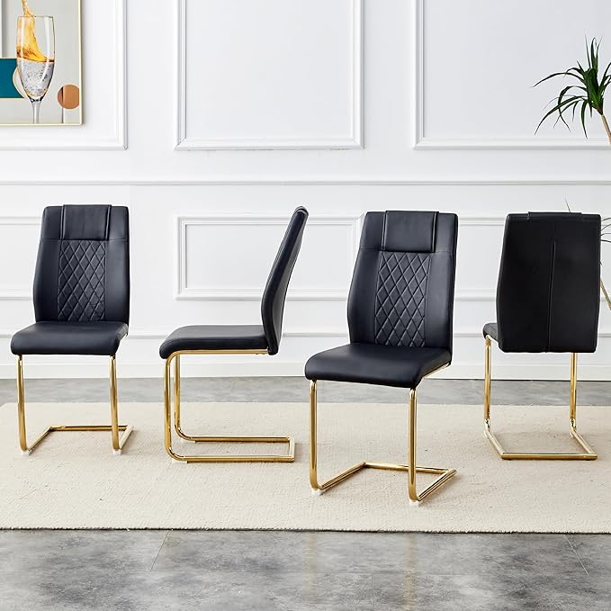NicBex Haerin-SD-00306-LWJ Dining Chairs, 16"x19"x38", Black and Gold - LeafyLoom