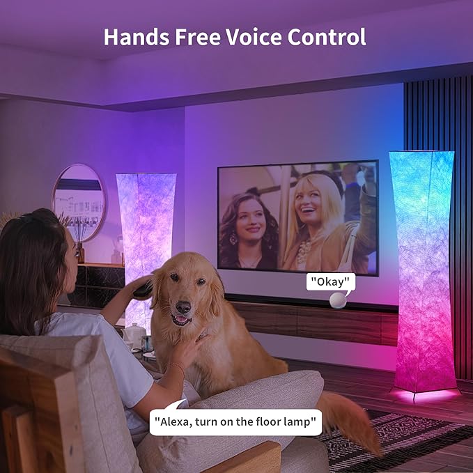 chiphy Floor lamp, RGB Standing Lamps for Bedroom, 7 Colors Changing and Dimmable LED Bulbs, Remote Control and White Fabric Shade, Modern Light for Living Room and Play Room - LeafyLoom