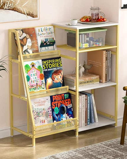 Vintage Bookshelf, Wooden Kids Bookshelf with 3-Tier Ladder Book Display Rack, Small Book Shelf Library Bookcase Storage Organizer, Short Wide Small Bookshelf Bookcase for HomeOffice - LeafyLoom
