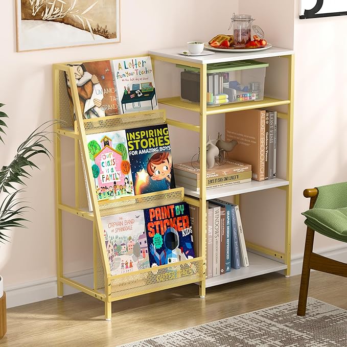 Vintage Bookshelf, Wooden Kids Bookshelf with 3-Tier Ladder Book Display Rack, Small Book Shelf Library Bookcase Storage Organizer, Short Wide Small Bookshelf Bookcase for HomeOffice - LeafyLoom