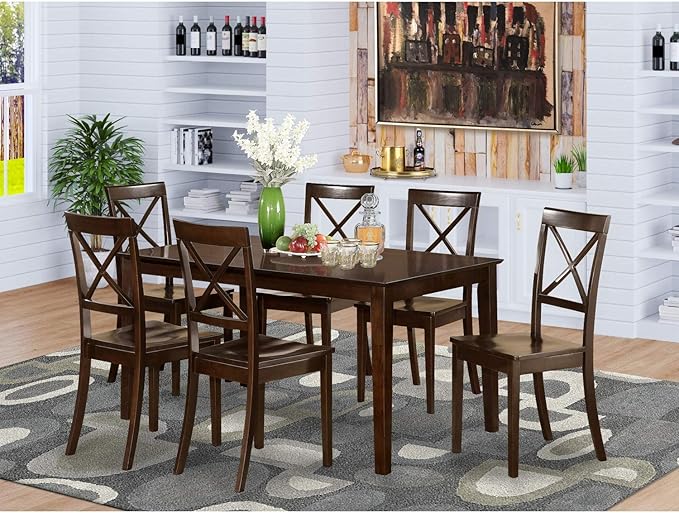 East West Furniture CAB7S-CAP-W Capri 7 Piece Kitchen Set Consist of a Rectangle Table and 6 Dining Room Chairs, 36x60 Inch - LeafyLoom