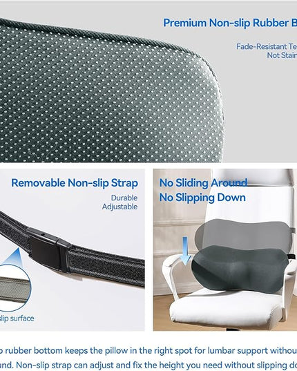 Lumbar Support Pillow-Memory Foam Lumbar Pillow for Lower Back Support, Back Cushion with Strap for Pain Relief，Gray - LeafyLoom