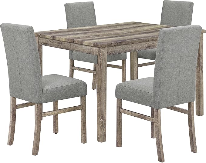 RITSU Modern 5 Pcs Set, Including Solid Wood Rectangle Table, 4 Upholstered Dining Chairs and Bench, for Kitchen, Living Room, Small Apartment, Antique Yellow+Gray - LeafyLoom