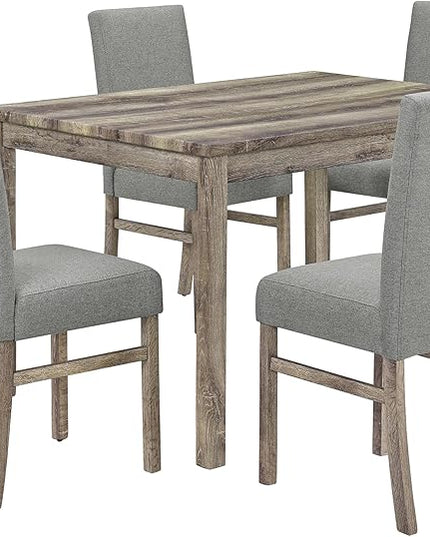 Modern 5 Pcs Set, Including Solid Wood Rectangle Table, 4 Upholstered Dining Chairs and Bench, for Kitchen, Living Room, Small Apartment, Antique Yellow+Gray - LeafyLoom