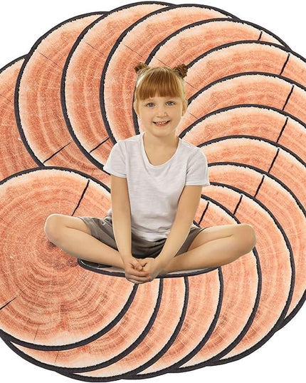 Woanger 24 Pcs Carpet Circle Seats 13.78 Inch 3D Digital Print Wood Tree Round Kids Floor Cushion Soft Warm Small Mat Circle for Preschool Classroom Seating Home Couch Sofa Bedroom Living Room Decor - LeafyLoom