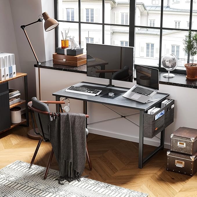 ODK Computer Desk Large Office Desk, 48 Inch Gaming Desk with Storage, Modern PC Desk Work Table with Headphone Hook for Home Office, Gray - LeafyLoom