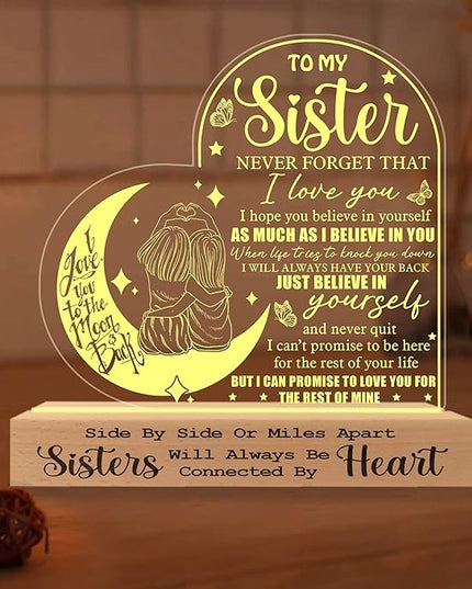to My Sister 3D Illusion Lamp, Sister Gifts from Sisters, Sister Birthday Gifts from Brothers, Best Sister Ever Acrylic Night Light, Gift for Sister on Wedding Anniversary Christmas Valentine - LeafyLoom