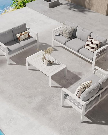 Wisteria Lane Aluminum Outdoor Patio Furniture Set, Modern Patio Conversation Sets, Outdoor Sectional Metal Sofa with 5 Inch Cushion and Coffee Table for Balcony, Garden, Light Grey - LeafyLoom