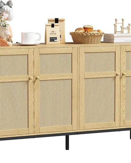 Lifewit Rattan Sideboard Buffet Cabinet, Console Table, Credenza, Storage Cabinet, Coffee Bar Cabinet for Kitchen, Dining Room, Living Room, Entryway, 4 Doors, Natural - LeafyLoom