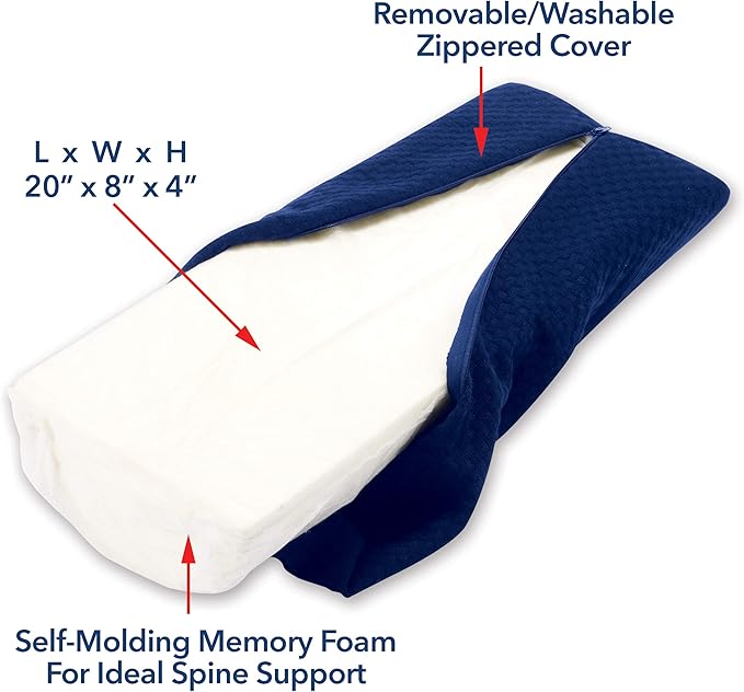 Carex Memory Foam Lumbar Pillow and Leg Pillow - Half Moon Pillow For Lower Back, Knee - Bolster Pillow For Legs - LeafyLoom