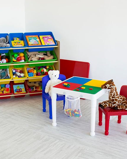 Humble Crew, Natural/Primary Kids' Toy Storage Organizer with 12 Plastic Bins, 34*35*15.5inch - LeafyLoom