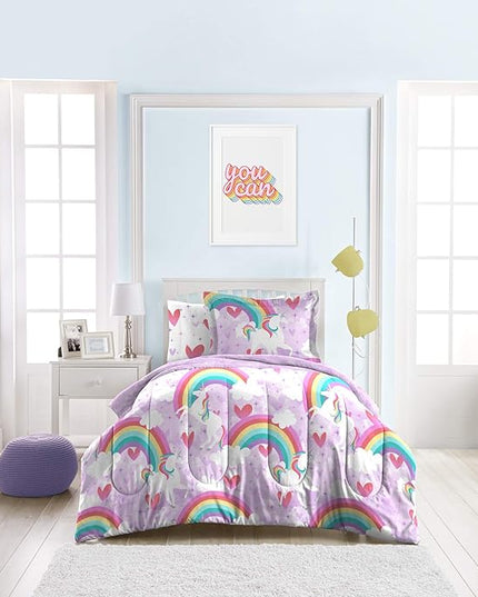 dream FACTORY Kids Twin Bedding Bundle with Unicorn Rainbow and Mermaid Dreams Comforters, Sheets and Shams (5-Piece Sets) - LeafyLoom