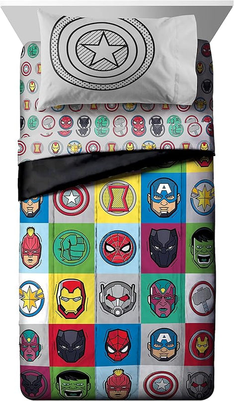 Jay Franco Marvel Avengers Pop 5 Piece Twin Size Bed Set - includes Comforter & Sheet Set - Super Soft Fade Resistant Microfiber (Official Marvel Product) - LeafyLoom