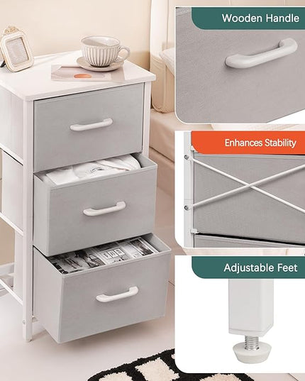 Yoobure Nightstand with 3 Fabric Drawers, Storage Drawers Small Dresser for Bedroom, Night Stands Bedside Tables Closet Drawers Dressers & Chests Organizer Unit Fabric Dresser for Hallway College Dorm - LeafyLoom
