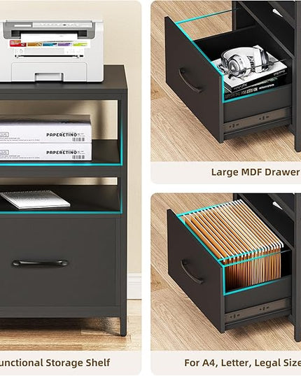 L Shaped Desk - 87" L Shaped Gaming Desk with Power Outlet & Monitor Shelf, Home Office Corner Computer Desk with Printer Shelf & File Drawer, Black - LeafyLoom