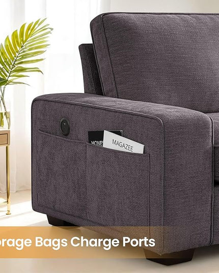 COHOME 100" L-Shaped Couch with Storage, Chenille Upholstered Deep Seat Couch for Living Room, Sofa with Reversible Chaise, Removable Covers, 3-Seater Apartment Sofa with Charge Ports,Dark Grey - LeafyLoom