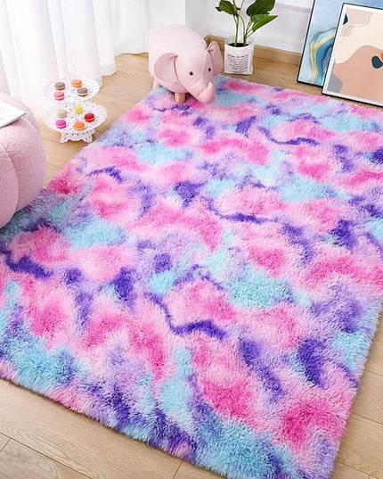 AROGAN Soft Rainbow Area Rugs for Girls Room 3x5 Feet, Fluffy Cute Colorful Princess Carpet for Kids Teens Nursery Toddler,Bedroom Hot Pink - LeafyLoom