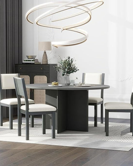 NicBex Small Dining Table Set for 4 Kitchen Table and Chairs 5-Piece Retro Functional Dining Set, 1 Extendable Table with a 16-inch Leaf and 4 Upholstered Chairs for Dining Room and Kitchen, White - LeafyLoom