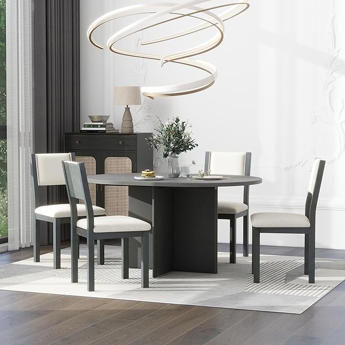 NicBex Small Dining Table Set for 4 Kitchen Table and Chairs 5-Piece Retro Functional Dining Set, 1 Extendable Table with a 16-inch Leaf and 4 Upholstered Chairs for Dining Room and Kitchen, White - LeafyLoom