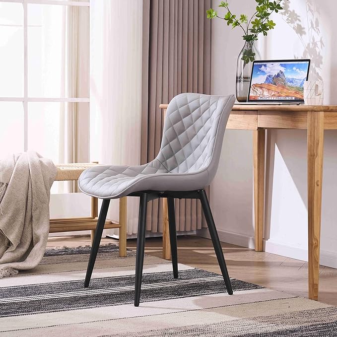 Kidol & Shellder Gray Dining Chairs Modern Upholstered Dining Room Chairs Leather Armless Chairs Set of 2 for Living Room Kitchen Bedroom, 3 Mins Quick Assembly - LeafyLoom
