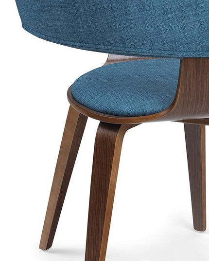 SIMPLIHOME Lowell 17 Inch Mid Century Modern Bentwood Dining Chair in Blue Linen Look Fabric, For the Dining Room - LeafyLoom