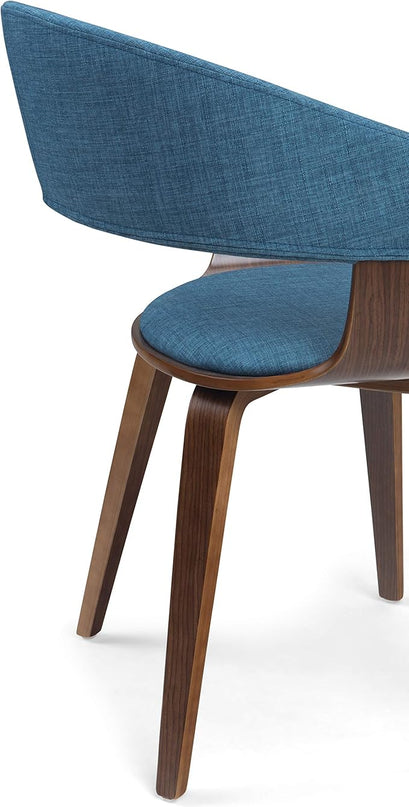 SIMPLIHOME Lowell 17 Inch Mid Century Modern Bentwood Dining Chair in Blue Linen Look Fabric, For the Dining Room - LeafyLoom