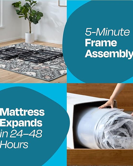 Linenspa 10” Memory Foam and Innerspring Hybrid Mattress + 14” Black Metal Platform Bedframe – Twin Mattress + Metal Folding Twin Bed Frame - LeafyLoom