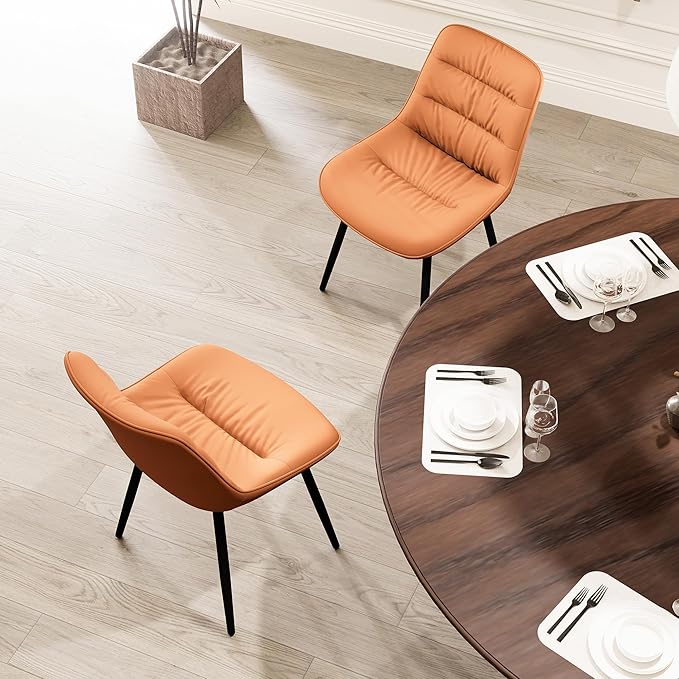 Kidol & Shellder Modern Dining Chairs Set of 2 Kitchen & Dining Room Chairs Upholstered Accent Chair Living Room Chairs Kitchen Chairs Comfy Chair for Bedrooms Waiting Room Home(Matte Orange) - LeafyLoom