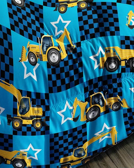 Axolotl Excavator Comforter Set Full Size,Blue Plaid Comforter Set with Star,Excavator Bedding Set for Kids Boys Teens,Construction Vehicle Comforter Set for Boys,1 Quilt 2 Pillowcases - LeafyLoom