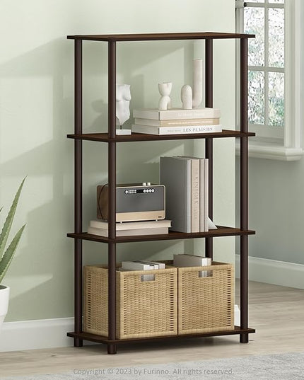 Furinno Turn-N-Tube 4-Tier Multipurpose Shelf Display Rack, Round Tubes, Walnut/Brown - LeafyLoom