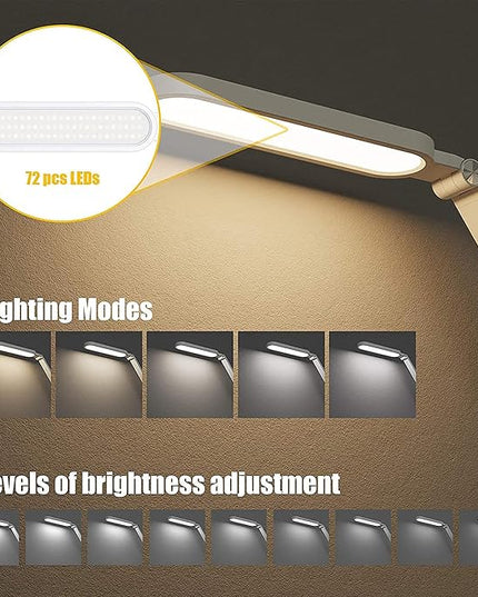 LED Desk Lamp for Reading, Eye-Caring Natural Light Protects Eyes Dimmable Office Table Lamps with 5 Color Modes USB Charging Port Touch Control and Memory Function,10W - LeafyLoom