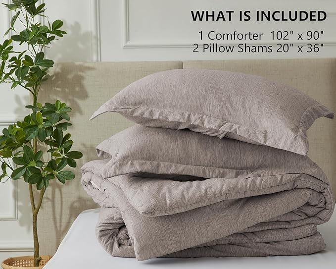 CozyLux King Size Comforter Set - 3 Pieces Linen Soft Luxury Cationic Dyeing Bedding Comforter for All Season, Breathable Lightweight Fluffy Boho Bed Sets with 1 Comforter and 2 Pillow Shams - LeafyLoom