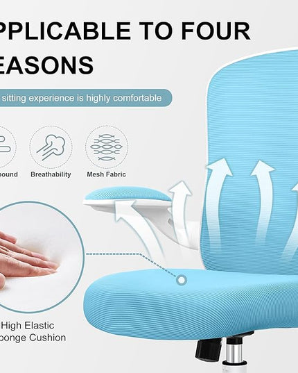 Ergonomic Office Chair, Lumbar Support Desk Chair with Flip-up Armrest and Breathable Mesh, Height Adjustable Swivel Office Chair Blue - LeafyLoom