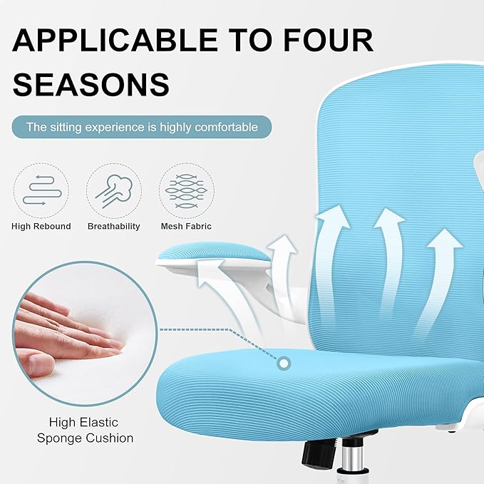 Ergonomic Office Chair, Lumbar Support Desk Chair with Flip-up Armrest and Breathable Mesh, Height Adjustable Swivel Office Chair Blue - LeafyLoom