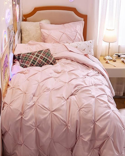 Bedsure Twin XL Comforter Set for Girls - Extra Long 5 Pieces Dorm Bedding Sets, Pinch Pleat Pink Bed in a Bag with Comforter, Sheets, Pillowcase & Sham - LeafyLoom