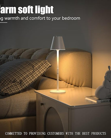 Modern LED Cordless Table Lamp, 4000mAh Rechargeable Battery, 3 Level Brightness Night Light, Metal Shell, Minimalist Design, for Couples Dinner/Coffee Table/Restaurant/Bedroom, White - LeafyLoom