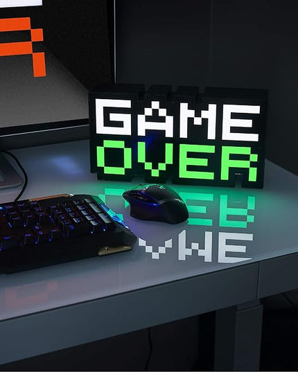 Game Over 8-Bit Pixel Light, Color Changing and Sound Reactive Mood Light, Retro Gaming Room Decor and Gift for Gamer - LeafyLoom