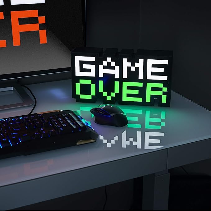 Game Over 8-Bit Pixel Light, Color Changing and Sound Reactive Mood Light, Retro Gaming Room Decor and Gift for Gamer - LeafyLoom