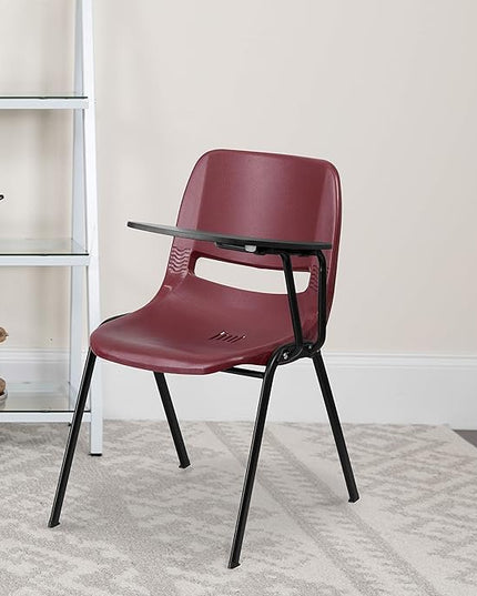 Flash Furniture Burgundy Ergonomic Shell Chair with Left Handed Flip-Up Tablet Arm - LeafyLoom