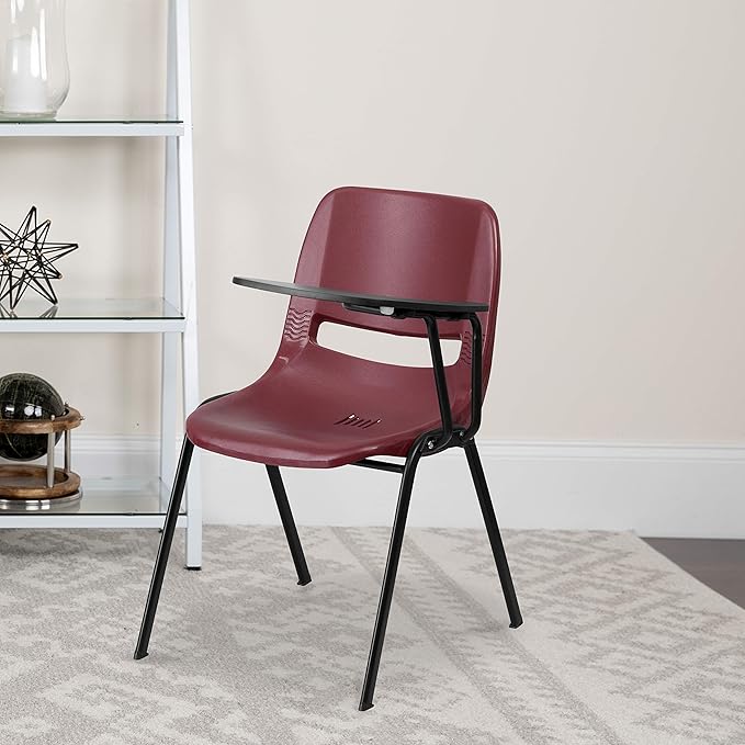 Flash Furniture Burgundy Ergonomic Shell Chair with Left Handed Flip-Up Tablet Arm - LeafyLoom