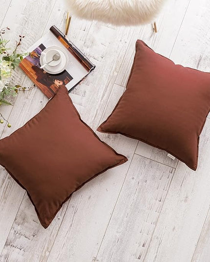 Jeanerlor 18"x18" Solid Cotton Linen Decoration Throw Pillow Case with Zipper Euro Sham Cushion Case Cool Pillow Cover Delicate Decorative Pillowcase for Chair/Bed/Couch,2 Packs, Reddish Brown - LeafyLoom