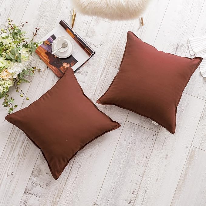 Jeanerlor 18"x18" Solid Cotton Linen Decoration Throw Pillow Case with Zipper Euro Sham Cushion Case Cool Pillow Cover Delicate Decorative Pillowcase for Chair/Bed/Couch,2 Packs, Reddish Brown - LeafyLoom