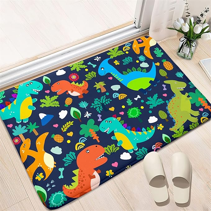Dinosaur Rugs for Boys Bedroom Cute Dinosaur Area Rug and Leaves Print Dinosaur Rug Kids Rug Play Rug Dinosaur Carpets Cartoon Rug for Playroom Classroom,Blue 2'×3' - LeafyLoom