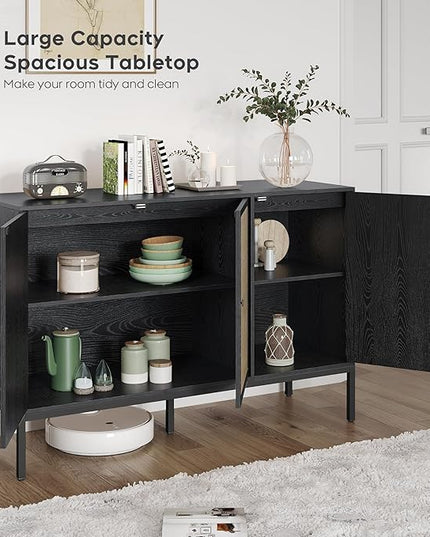 Brafab Rattan Cabinet Storage Sideboard Buffet Table Accent Console for Living Room Entryway Kitchen Dining Room 3 Doors Black - LeafyLoom